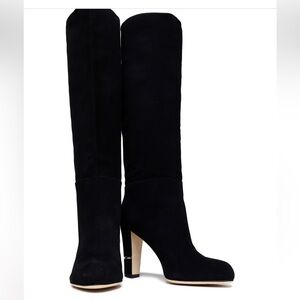 SERGIO ROSSI Suede Knee High Boots Black 9cm
